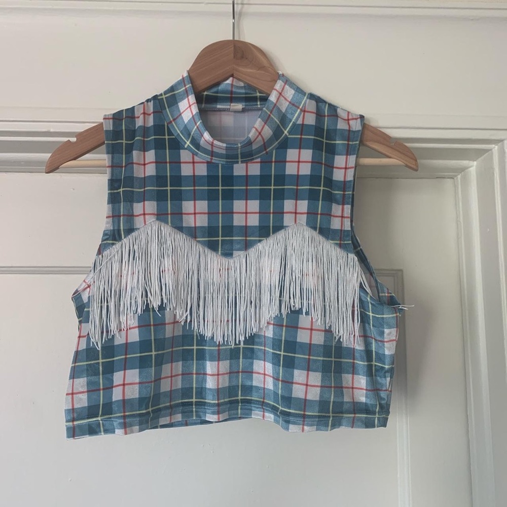 Fashion Brand Company Plaid Crop Top with Fringe